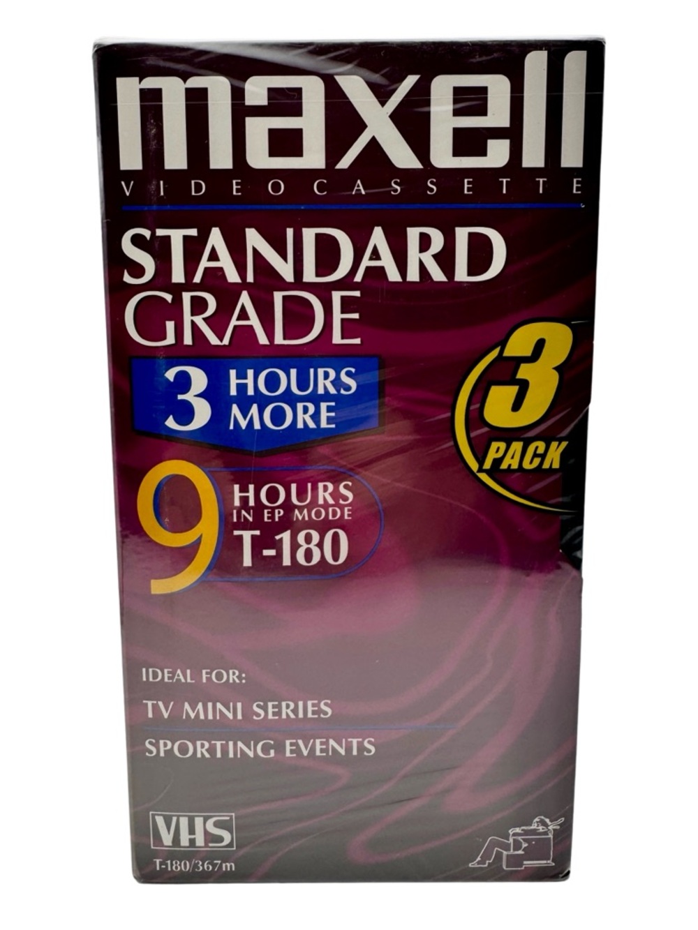 Maxell Standard Grade T-180 VHS Tapes 3 Pack New Sealed Blank Videocassettes NOS